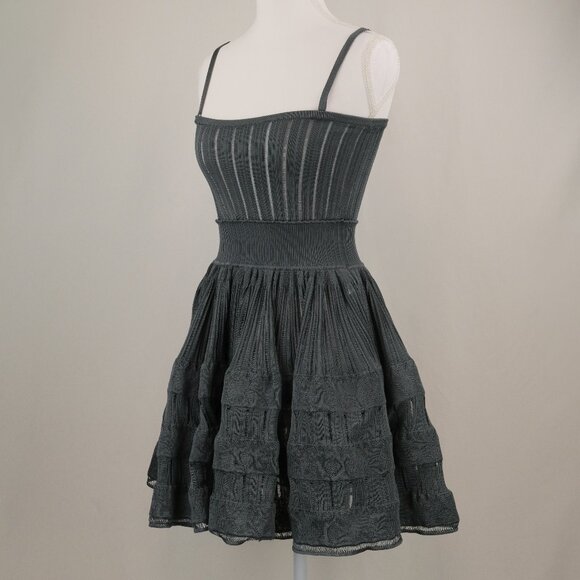 Alaia Dresses & Skirts - Alaia Crinoline Knit A-Line Square-Neck Mini Dress, Blue Grey, Size FR 36, Small